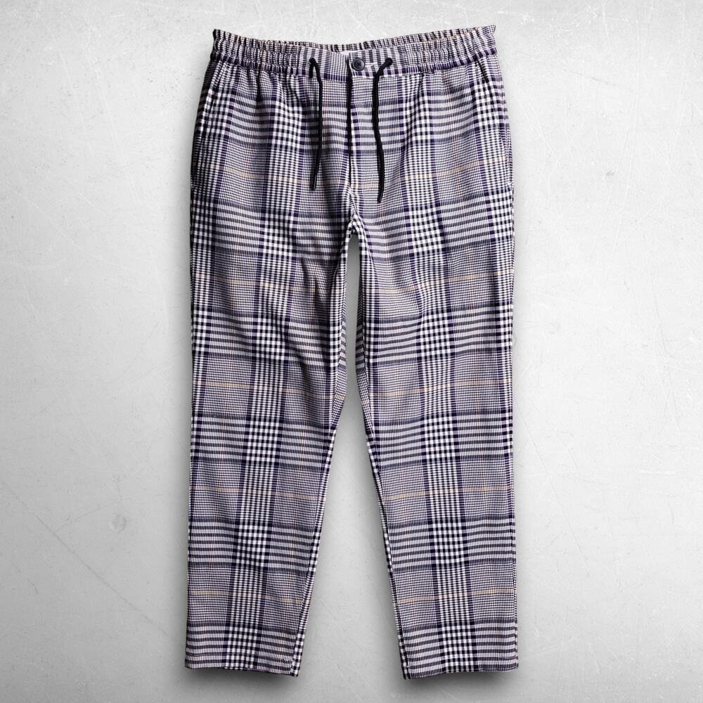 Topman Smart Tapered Trouser Pants Cropped Unisex W29-32 L25 Purple Check Plaid